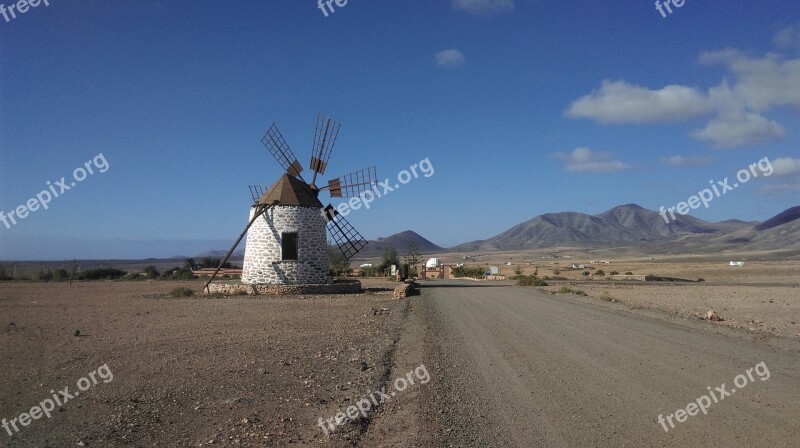 Fuerteventura Windmill Canary Islands Interior Desert