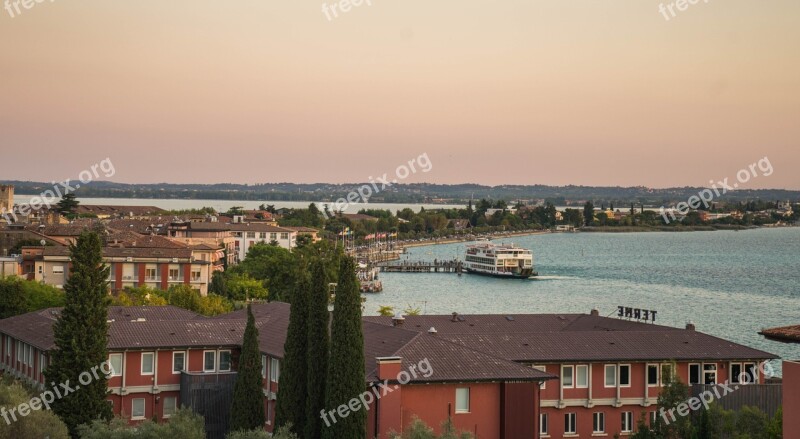 Sunset Lake Garda Italy Landscape Water