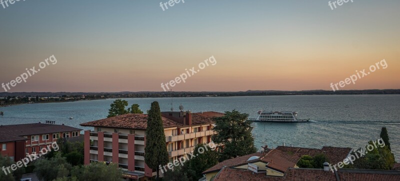 Sunset Lake Garda Italy Landscape Water