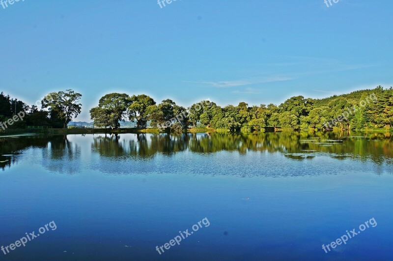 Reservoir Autumn Sky Reflect Memory Blue Sky