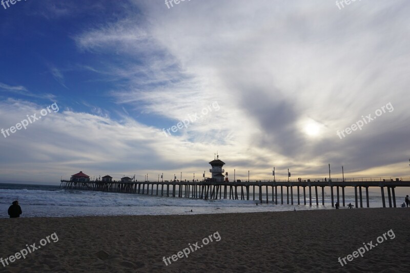 Pier Huntington Beach Beach California Evening