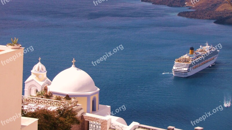 Greece Santorini Island Sea View Ship