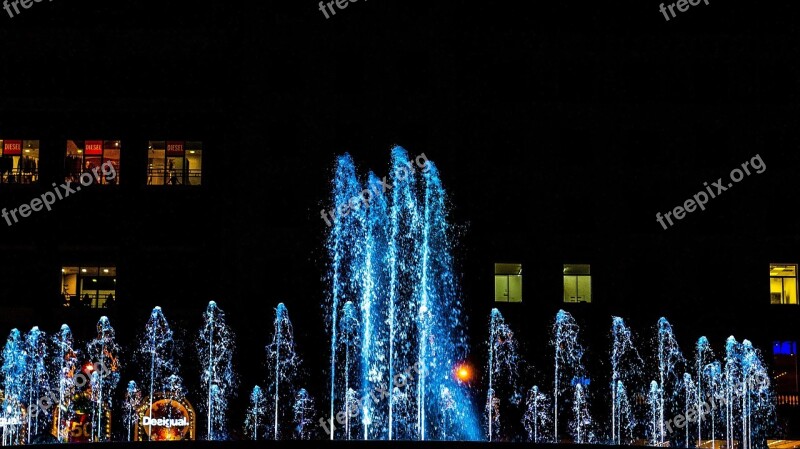 Barcelona Street Fountains Lights Evening