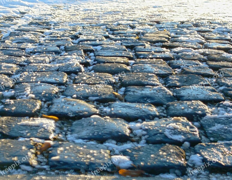 Paving Stone Away Winter Smooth Road