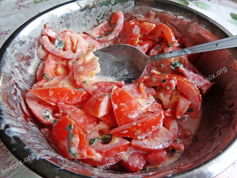 Tomatoes Salad Pig Iron Food Eat