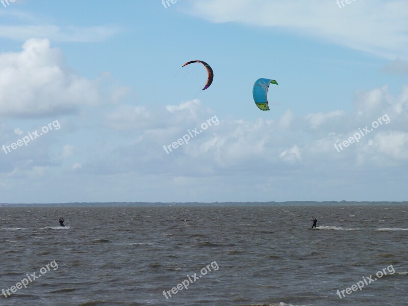 Kitesurfer North Sea Wind Wave Sea