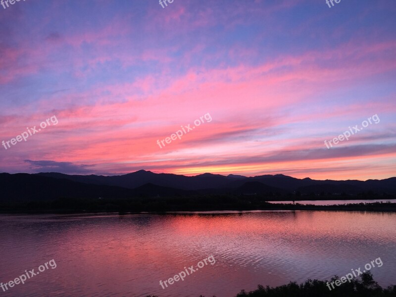 Glow Sunset View Pink Sunset Lake