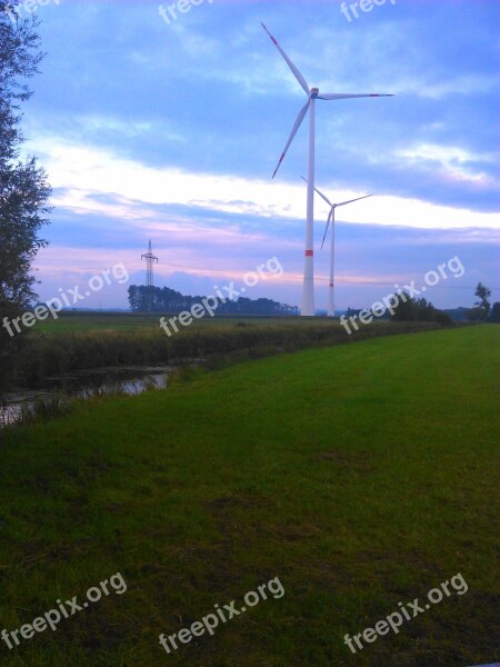 Pinwheel Windräder Sky Wind Power Blue