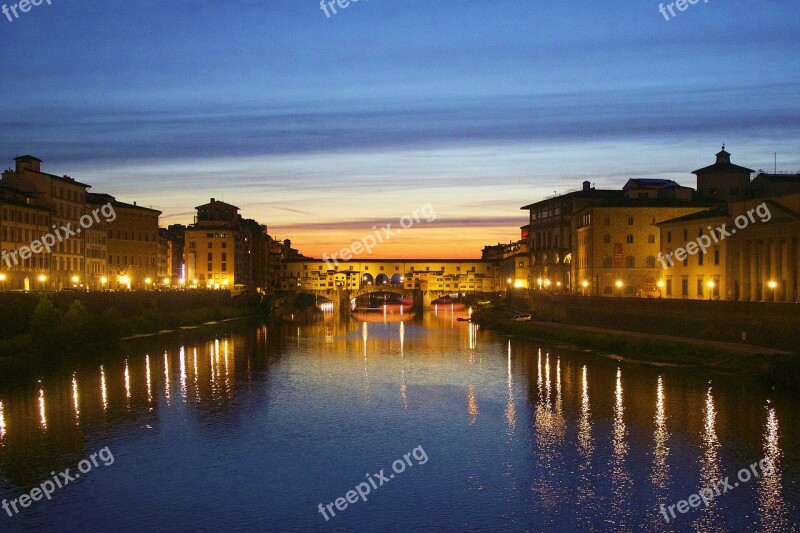 Florence Bridge Night Lights Sunset