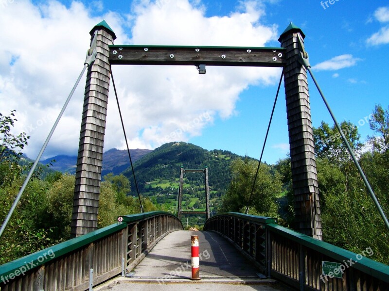 Bridge Over The Drava Shingled Bridge Buildup Mountains Vista