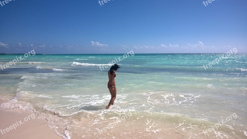 Ocean Coastline Young Woman Beach Sea