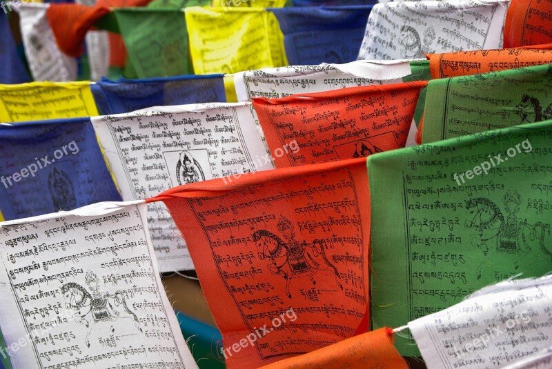 Nepal Prayer Flags Religion Buddhism Colorful