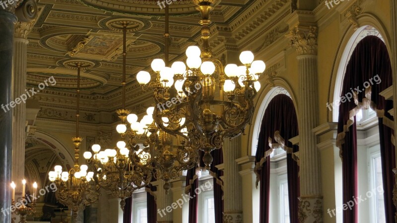 Semper Opera Interior Solemnly Chandelier Illumination Ceiling