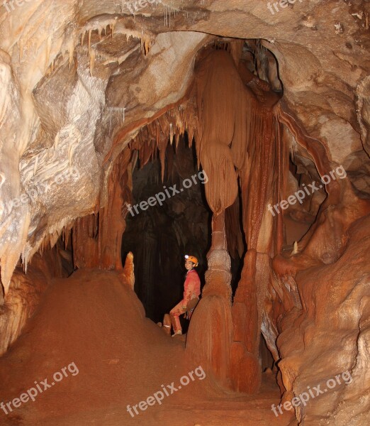 Potholing Concretion Woman Caver Cave Mountains