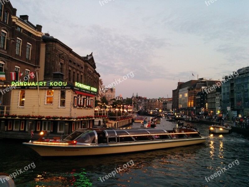 Boat Walk Channel Amsterdam Sunset