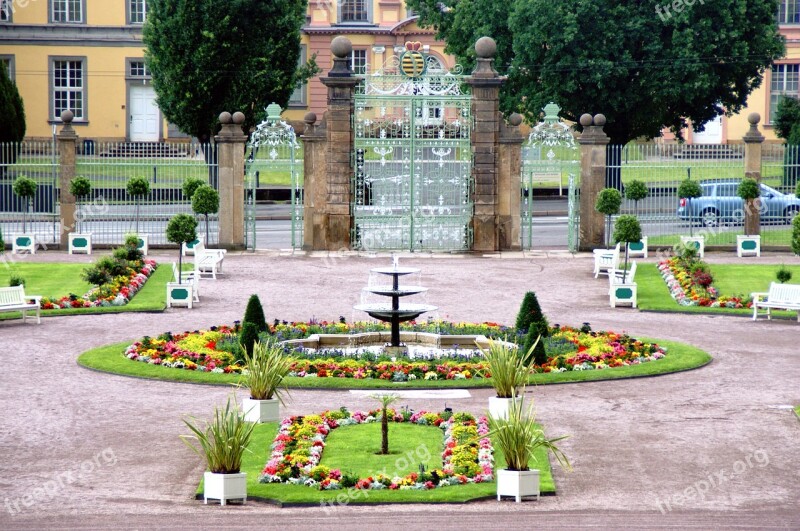 Flower Bed Castle Thuringia Germany Summer Day Free Photos