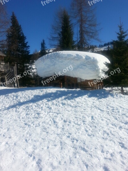 Dolomites Sun A Lot Of Snow Hut Roof