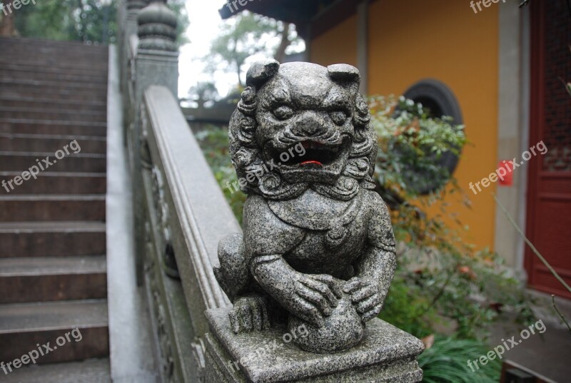 Buddha Lion Stairs Stone Decoration