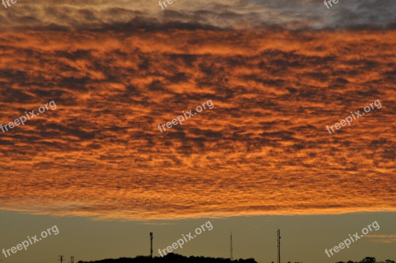 In The Evening Sunset The Sky Orange Clouds Free Photos