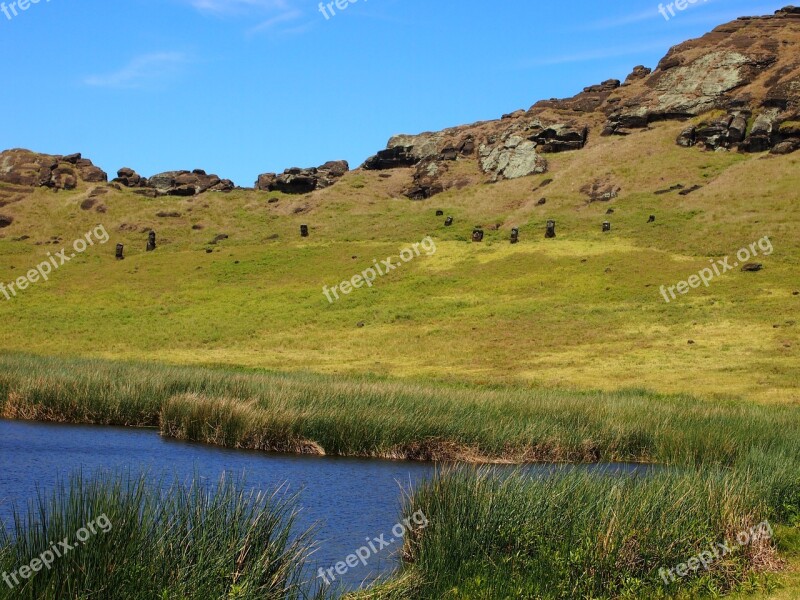 Easter Island Moai Caldera Stone Statues Free Photos