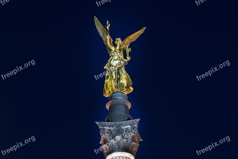 Munich Angel Of Peace Munich Night Blue Hour Abendstimmung