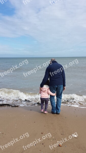 Beach Hug Grandad Girl Cuddle