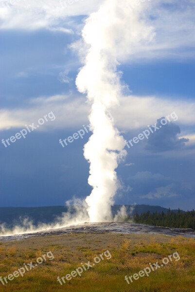 Old Faithful Yellowstone Geyser Steam Erupting