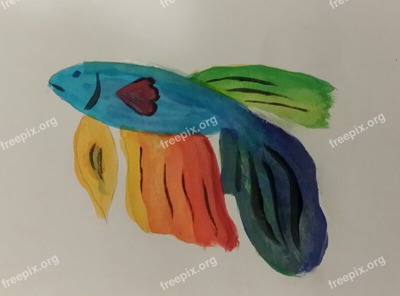 Watercolor Fish Guppy Art Drawing