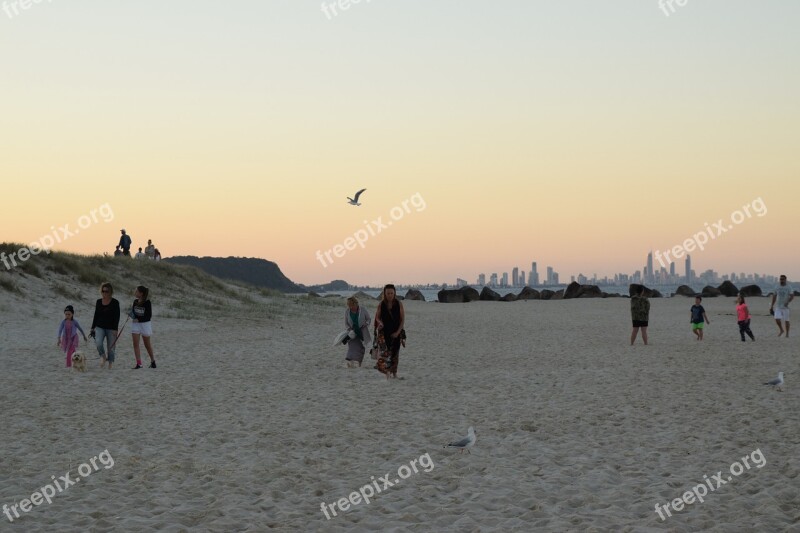 In The Evening Beach Walk Vacation Twilight