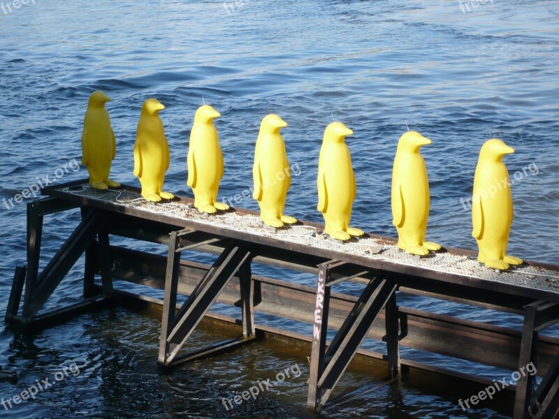 Prague Penguins Sculpture Plastic Yellow