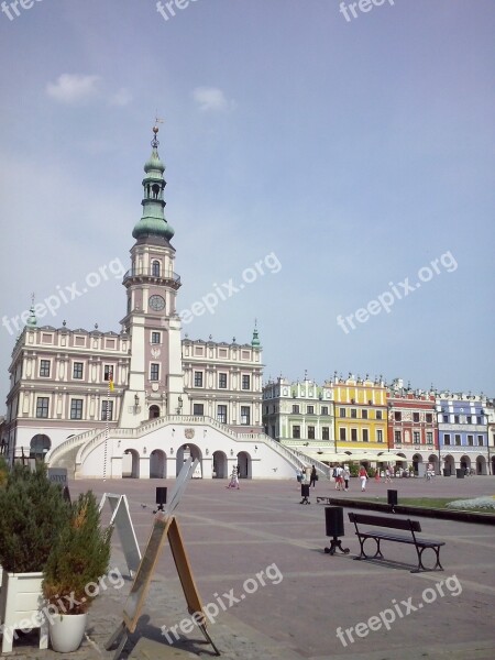 Poland Zamosc The Market Colored Townhouses Free Photos