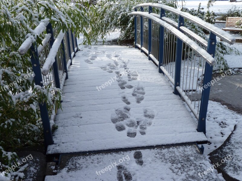 Bridge Footprints Winter Impressions Free Photos