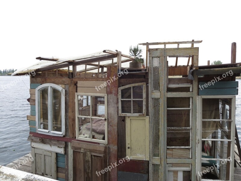 Houseboat Self Made Place To Sleep Window Doors