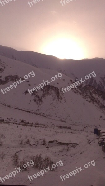 Sunrise Snow Mountains Winter Sun