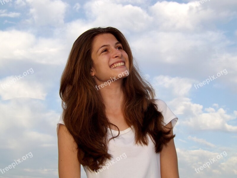 Girl Smile Cloud Sky Beauty