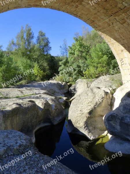 River Rocks Bridge Arc Reflection