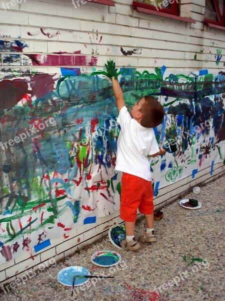 Child Painting Hands Murals Colors