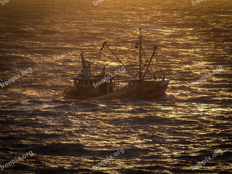 Fishing Vessel Fishing Boat Sunset Water Boat