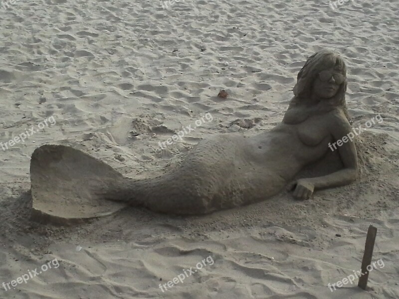 Mermaid Sand Sculpture Beach Woman