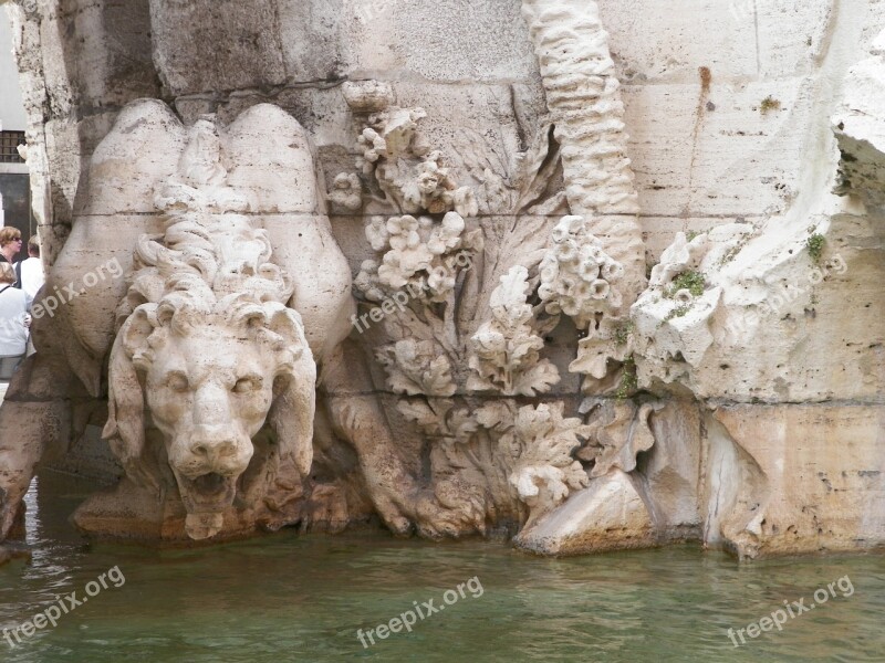 Lion Fountain Rome Architecture Old