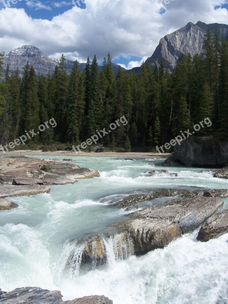 River Rapids Water Trees Mountain