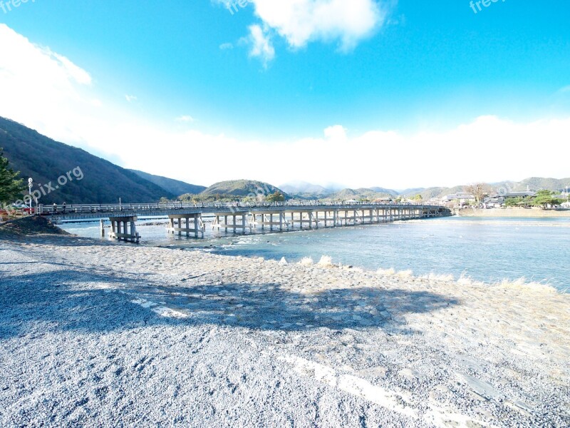 Kyoto Arashiyama Katsuragawa Togetsukyo Winter