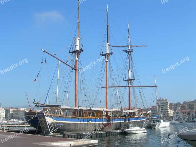 Sailboat Marseille Port Three-masted France