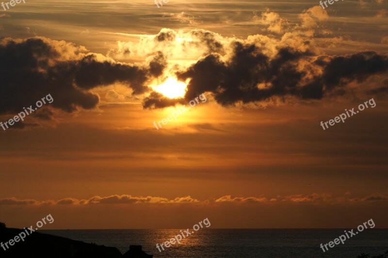 Sunset Twilight Sea Orange Red Sky Sun