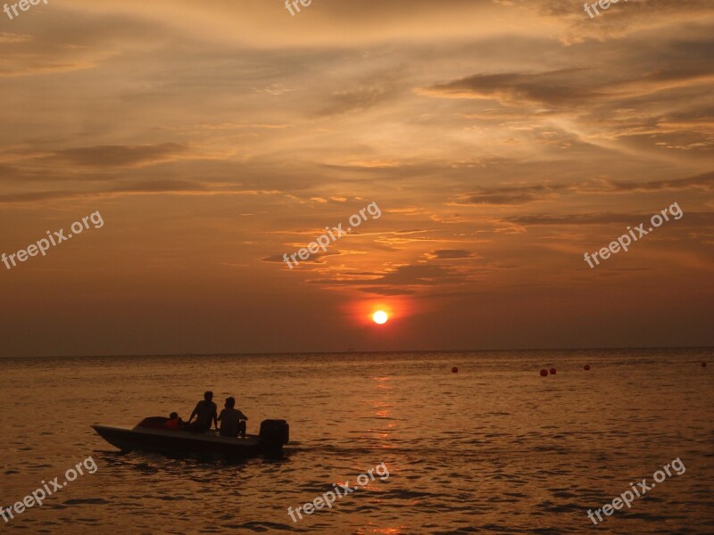 Sunset Boat Fisherman Ocean Sun