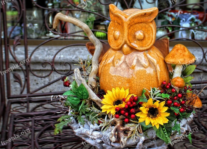 Autumn Arrangement Deco Owl Painted