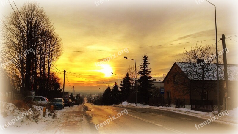 Olkusz Poland Sunset Landscape Way