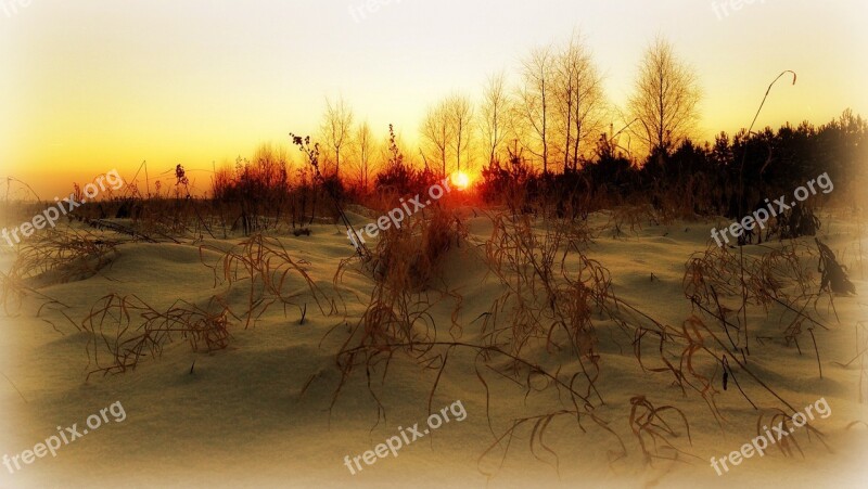 Olkusz Poland Sunset Winter Sky