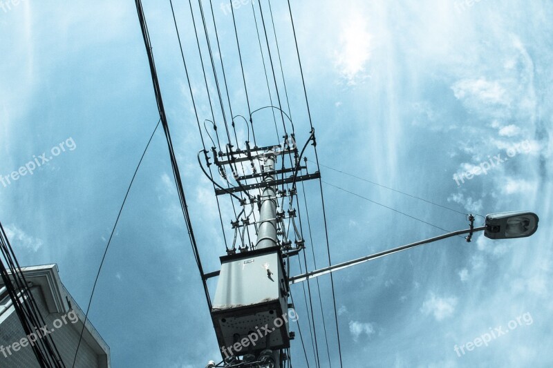 Telephone Poles Cloudy Day Sky Look Street Lamp