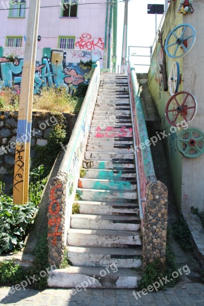 Stairs Urban Art Valparaiso Vandalism Dirty Buildings